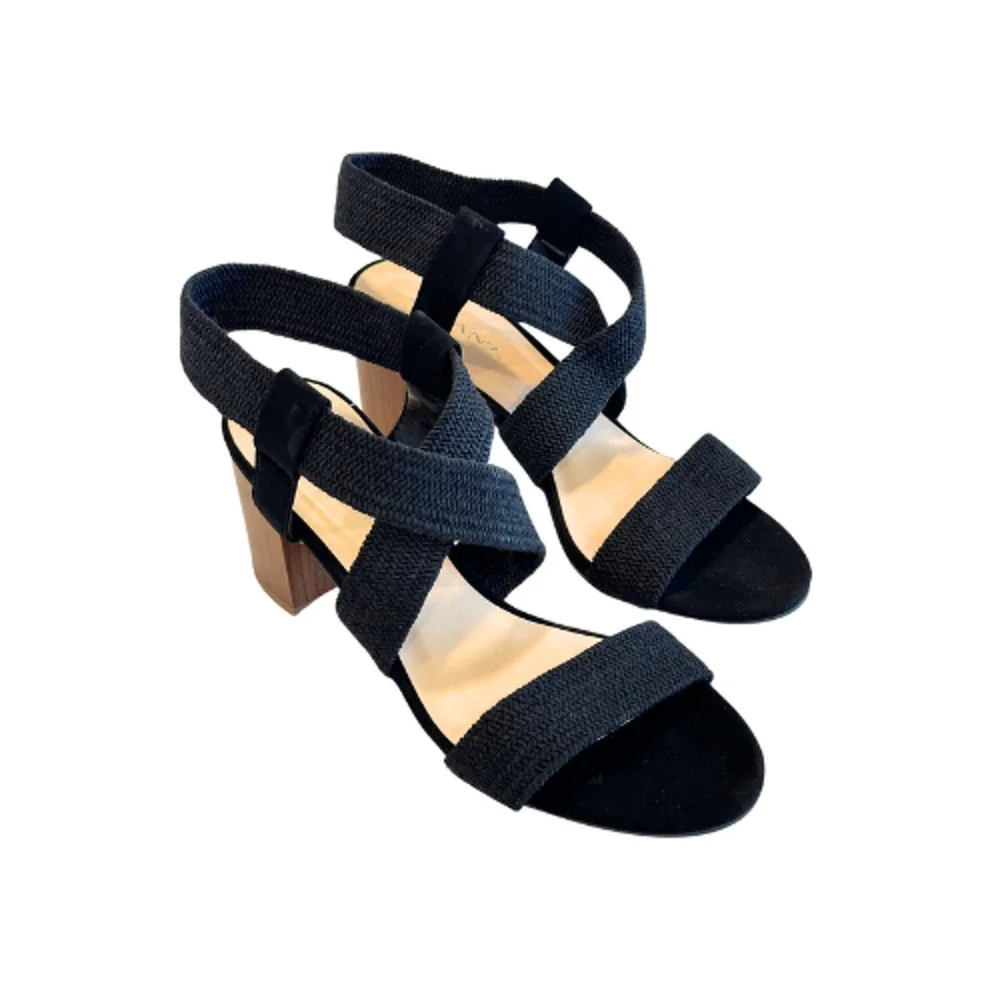 Solanz Elaina Sandals Strappy Block Heels Black Women’s Size 7.5M